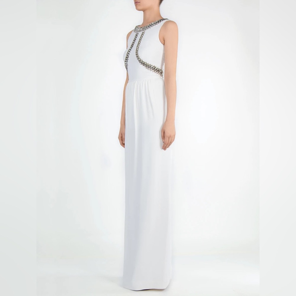 Temperley London White Shift Dress with collar and waist beadwork US 10
